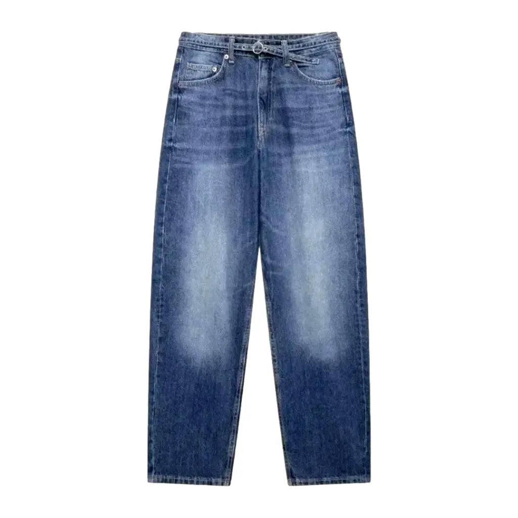 Faded Lines and Baggy Jeans for Women - Blue