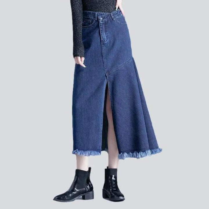 A-line slit long denim skirt