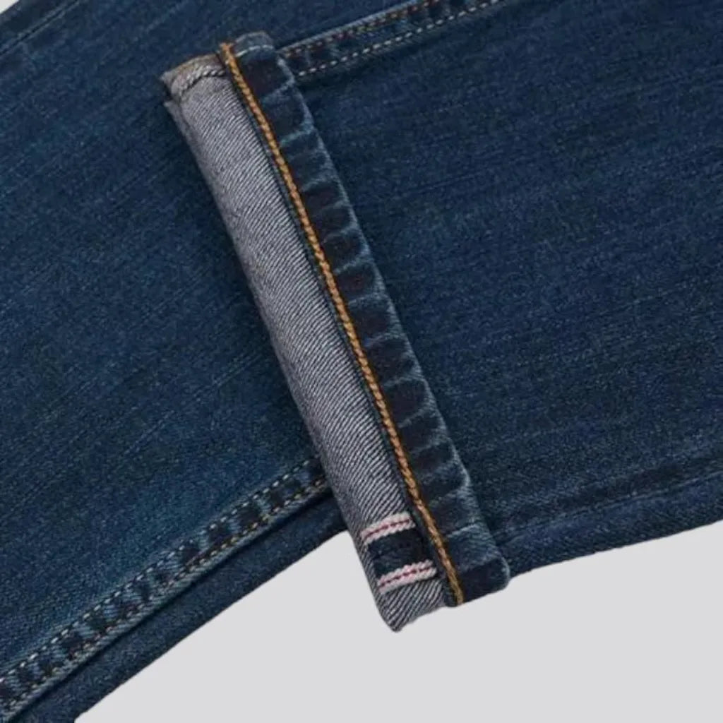 Whiskered stonewashed men's selvedge jeans