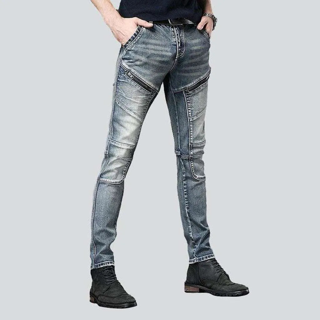 Biker jeans with diagonal pockets