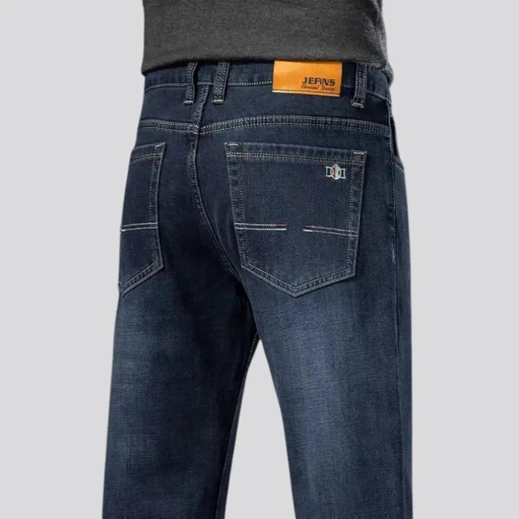 Elastic straight fit dark men's jeans