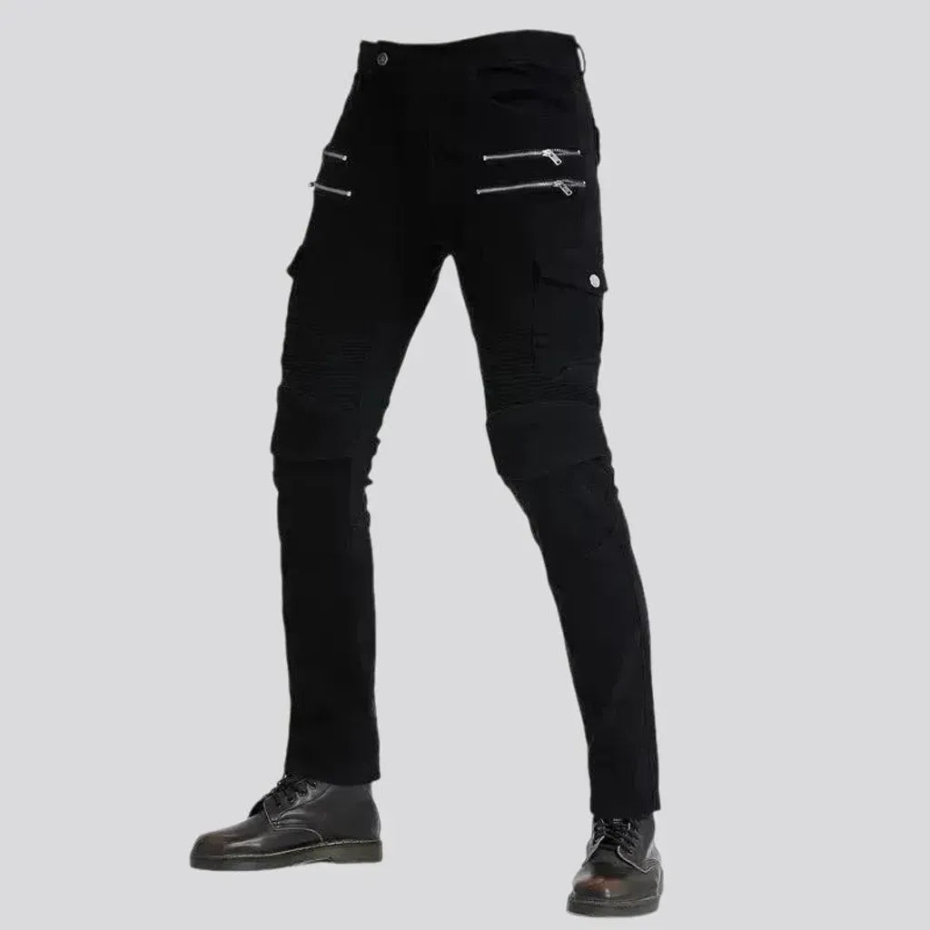 High-rise biker fit moto jeans for men