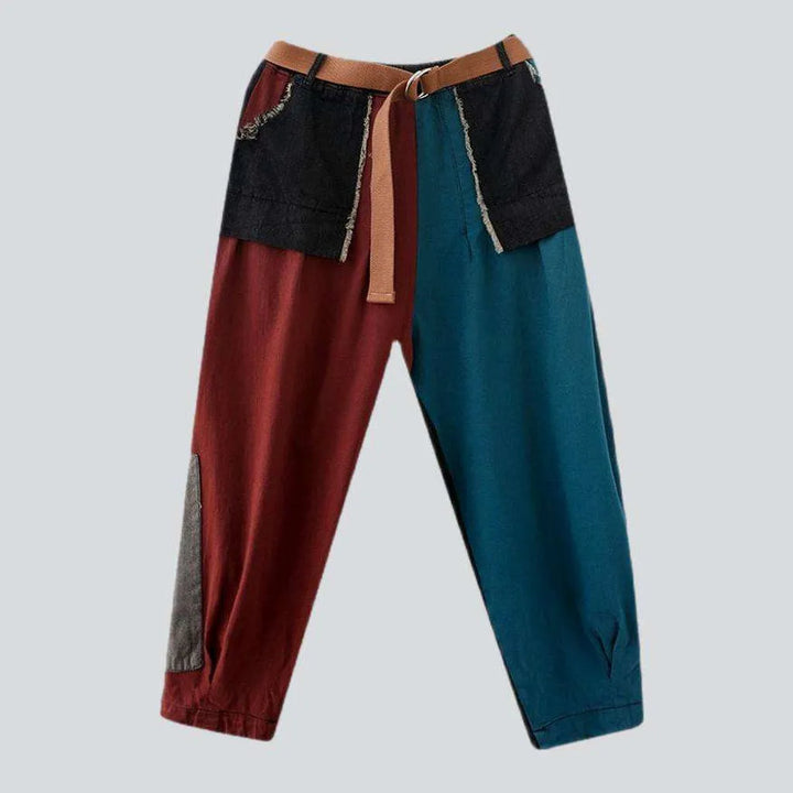 Two-color leg denim pants