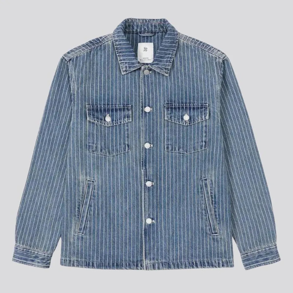 vertical-stripes, regular, light-wash, stonewashed, 12.5oz, flap-pockets, buttoned, men's jacket | Jeans4you.shop