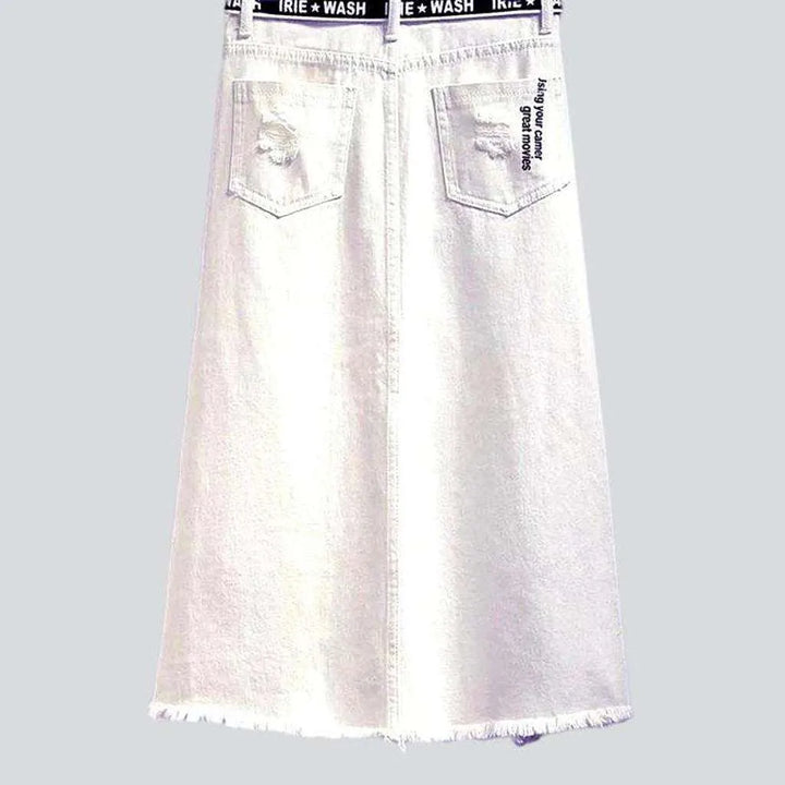Inscription print white denim skirt