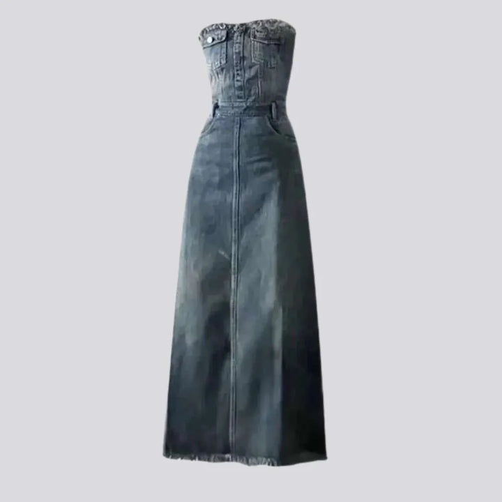 Vintage long denim dress
 for ladies