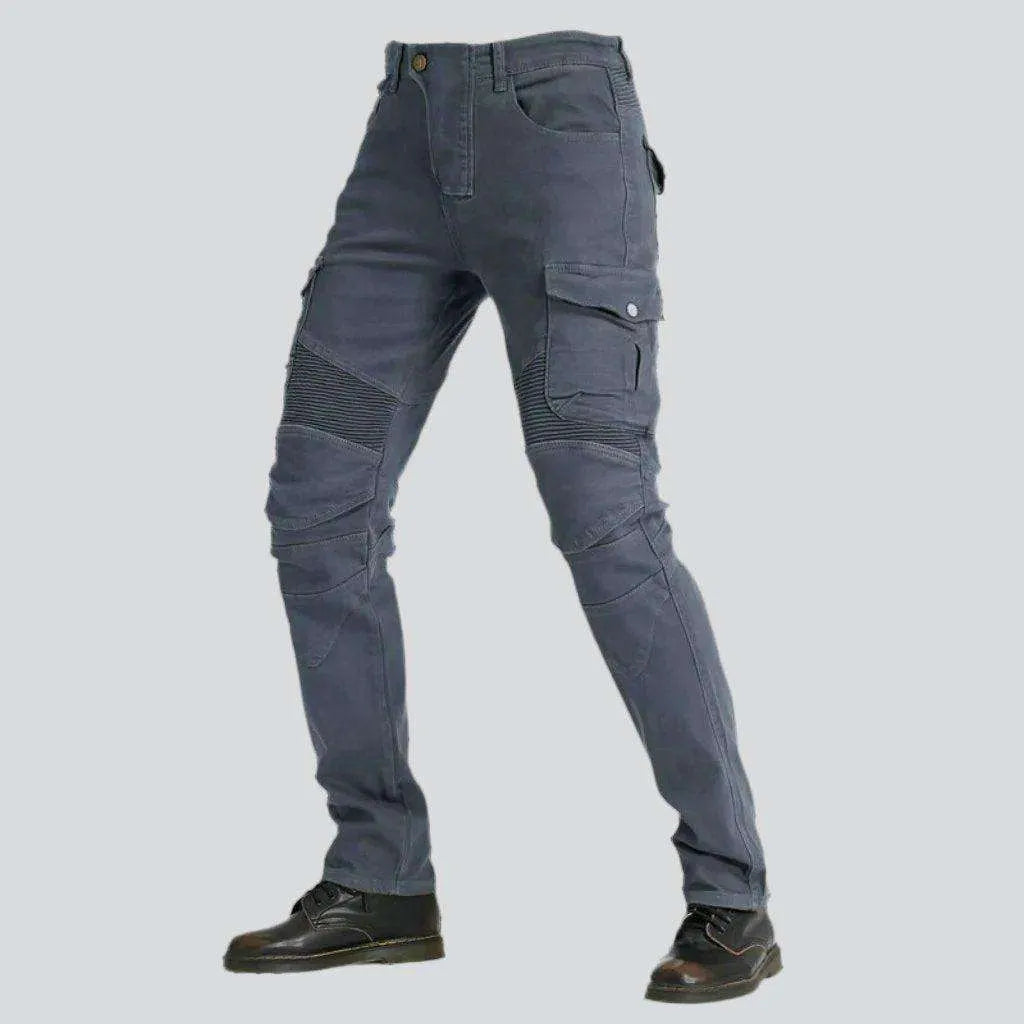 Elastic cargo men's biker jeans