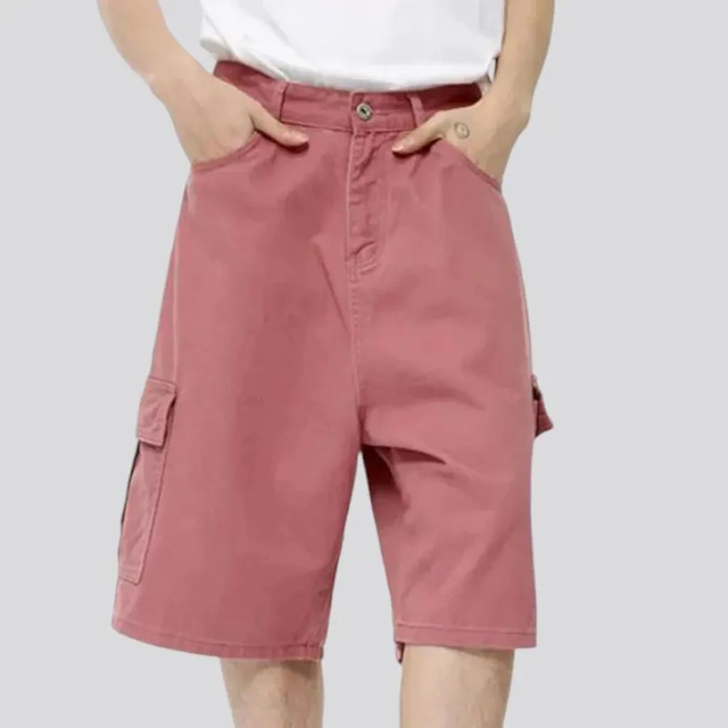 Baggy style cargo men's denim shorts