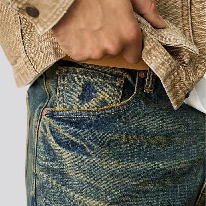 High waist straight fit men's jeans