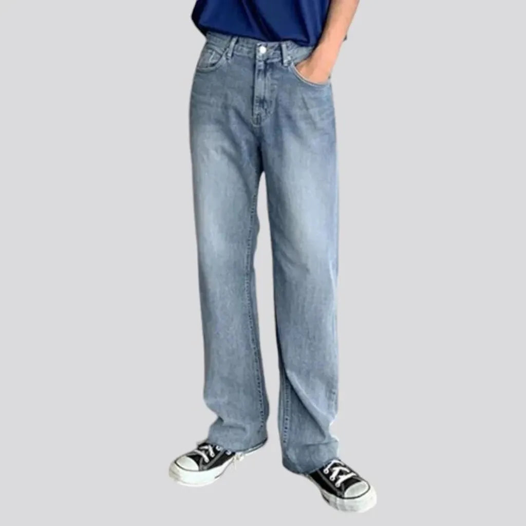 Sanded street style loose straight men's jeans