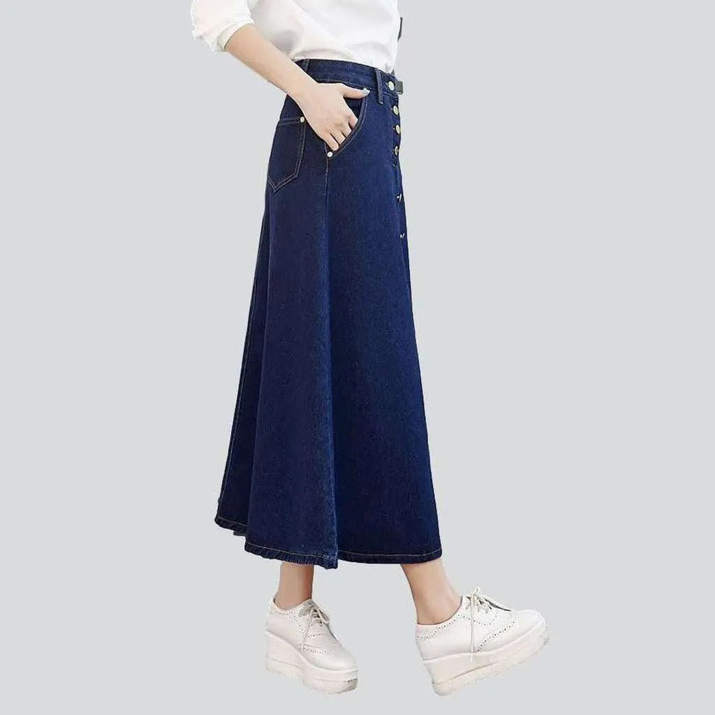 Long a-line buttoned denim skirt