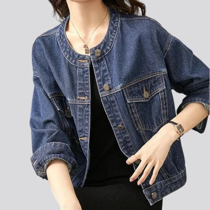 Vintage round-collar jean jacket
 for ladies