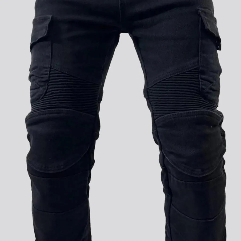 High-waist men's motorcycle jeans