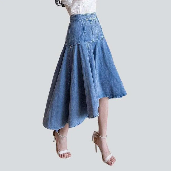 Flare asymmetric women's denim skirt