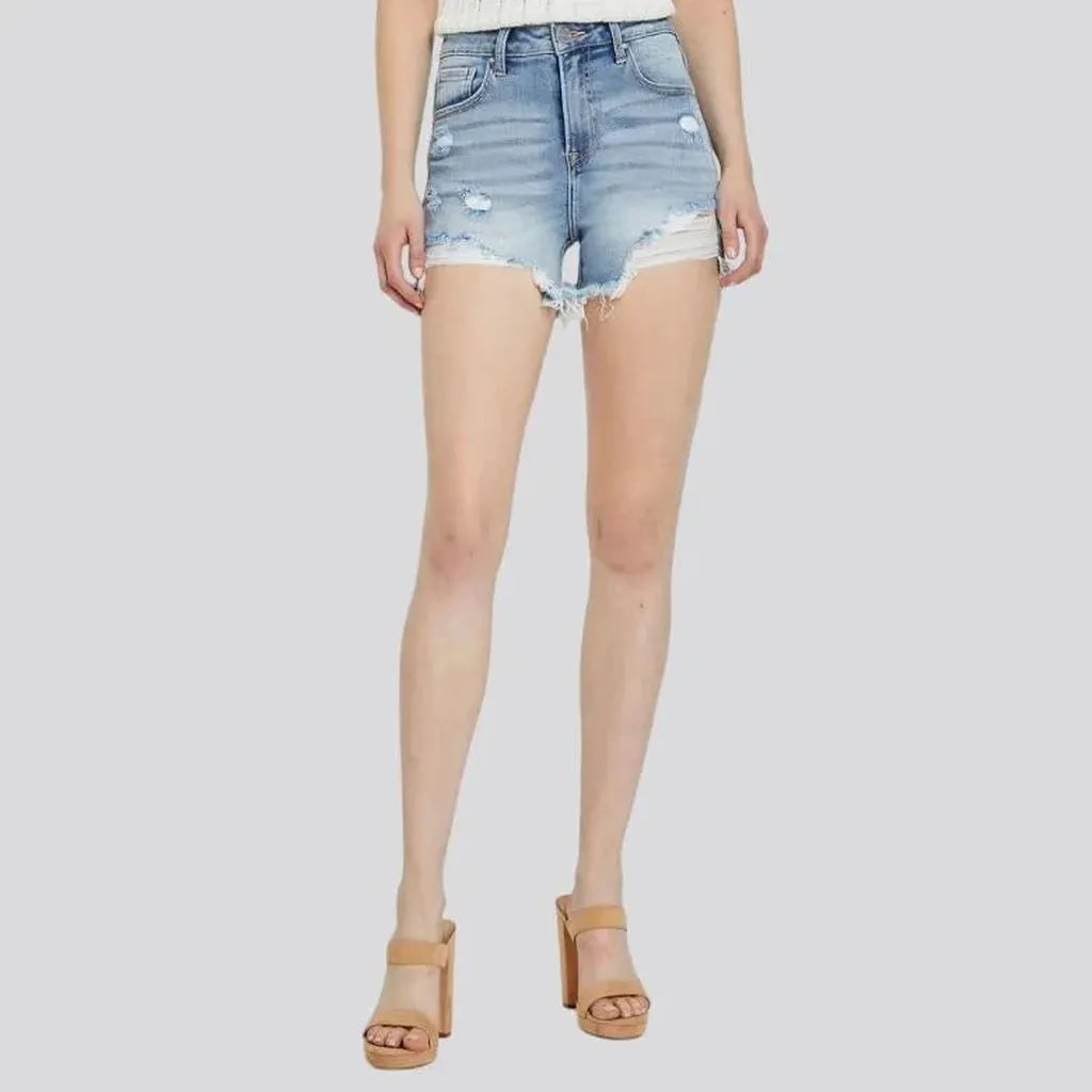Light-wash grunge jean shorts
 for women