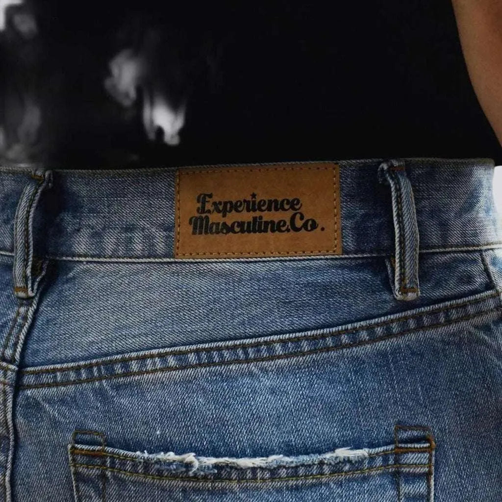 Light wash men's self-edge jeans