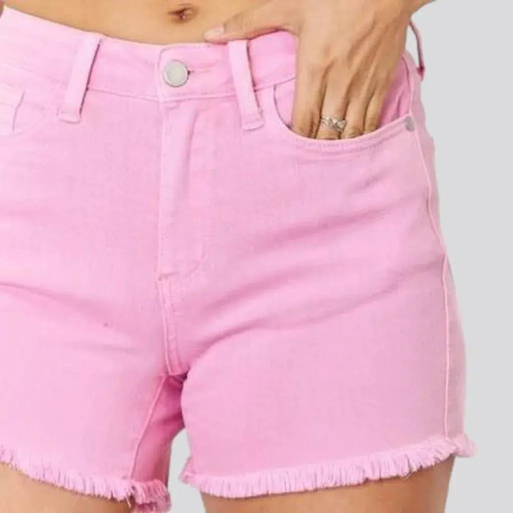 Raw-hem pink denim shorts
 for women