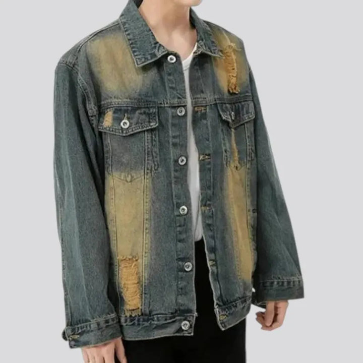 Distressed oversized men's denim jacket