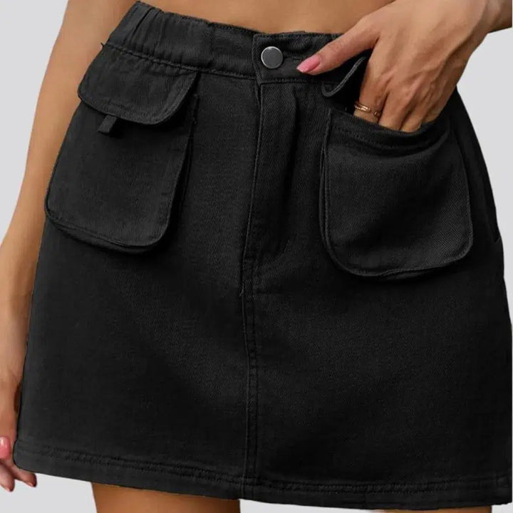 High-waist cargo women's denim skirt