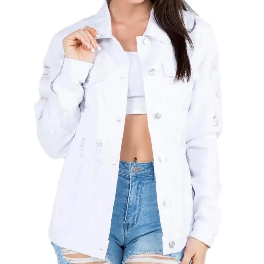 Slim Fit Street Style Women's Denim Jacket - White