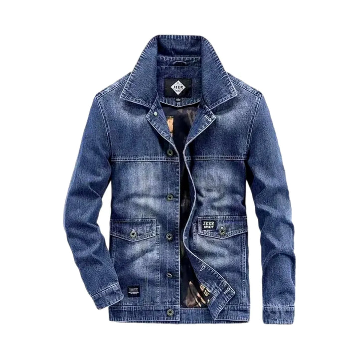 Retro Casual Sanded Men's Jeans Jacket - Blue