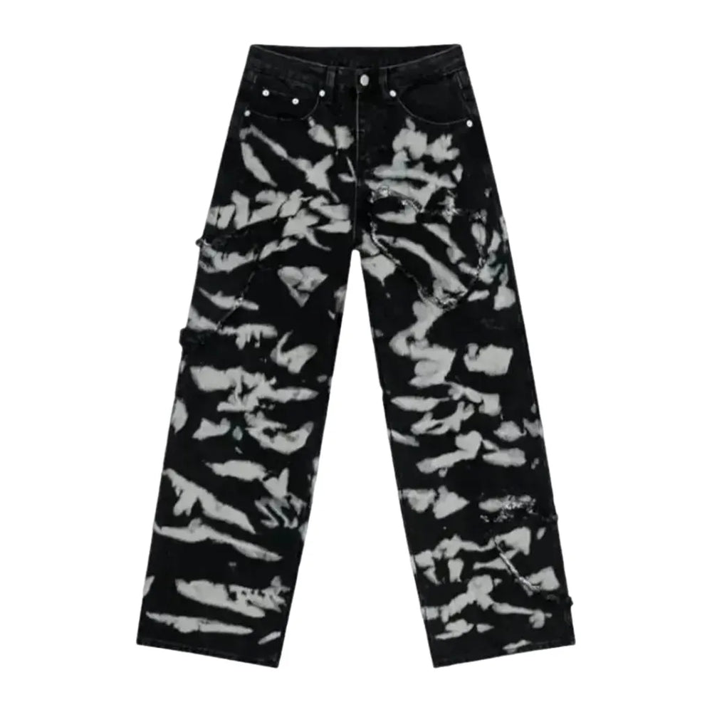 Camouflage Fashion Multi-color Men's Jeans - Black