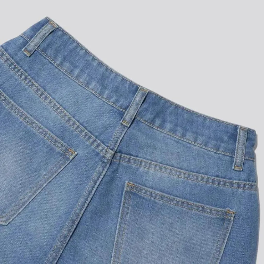 High-waist boho straight-cut jeans for ladies