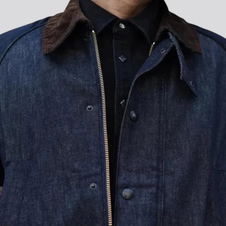 Medium length casual stylish men's denim coat