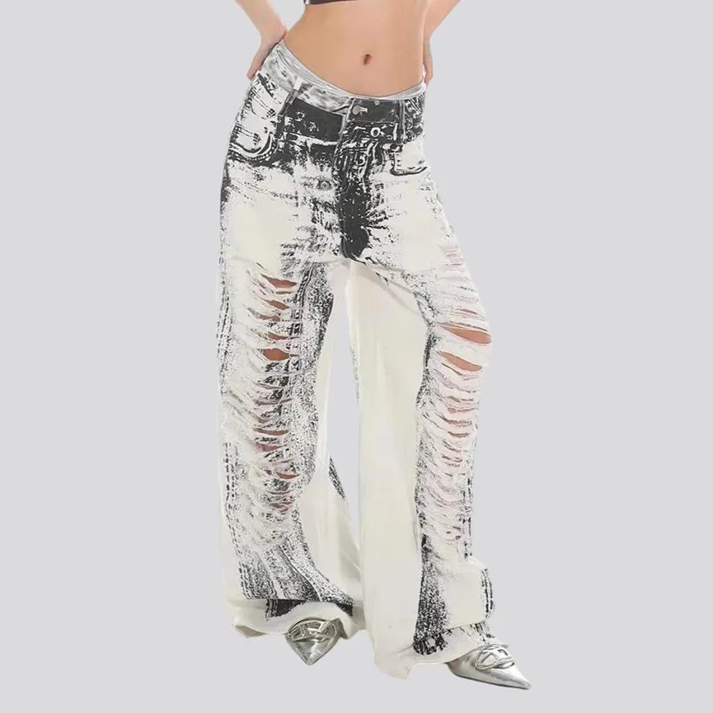 Boho distressed painted baggy jeans for women