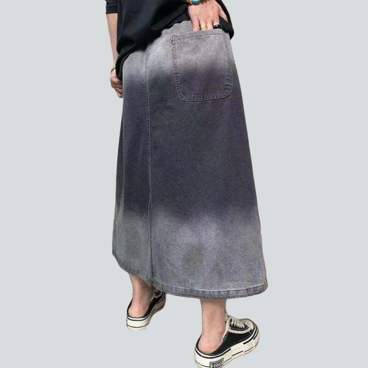 Dip-dyed patched long denim skirt