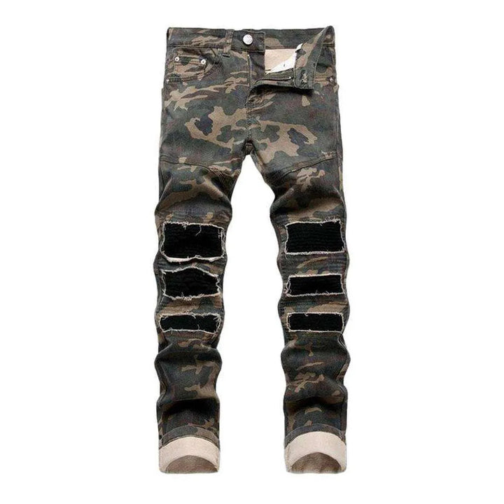 Camouflage print distressed men's jeans