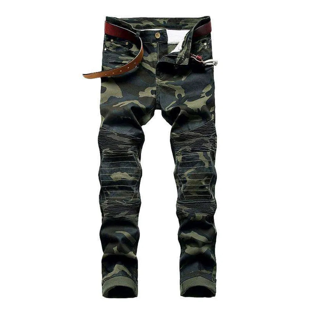 Camouflage print men's biker jeans
