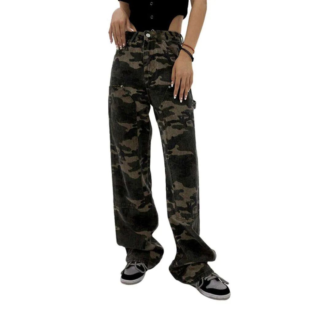 Camouflage print women's straight jeans