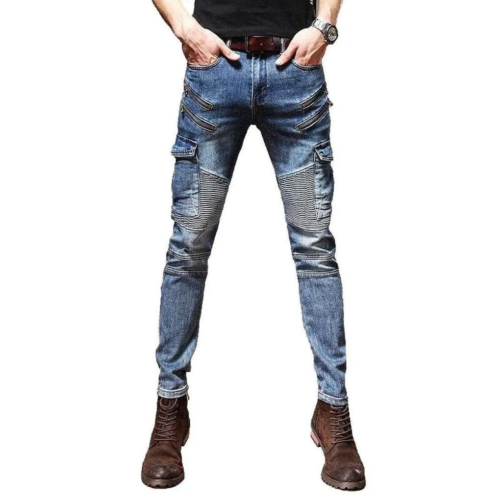 Cargo biker jeans with zippers