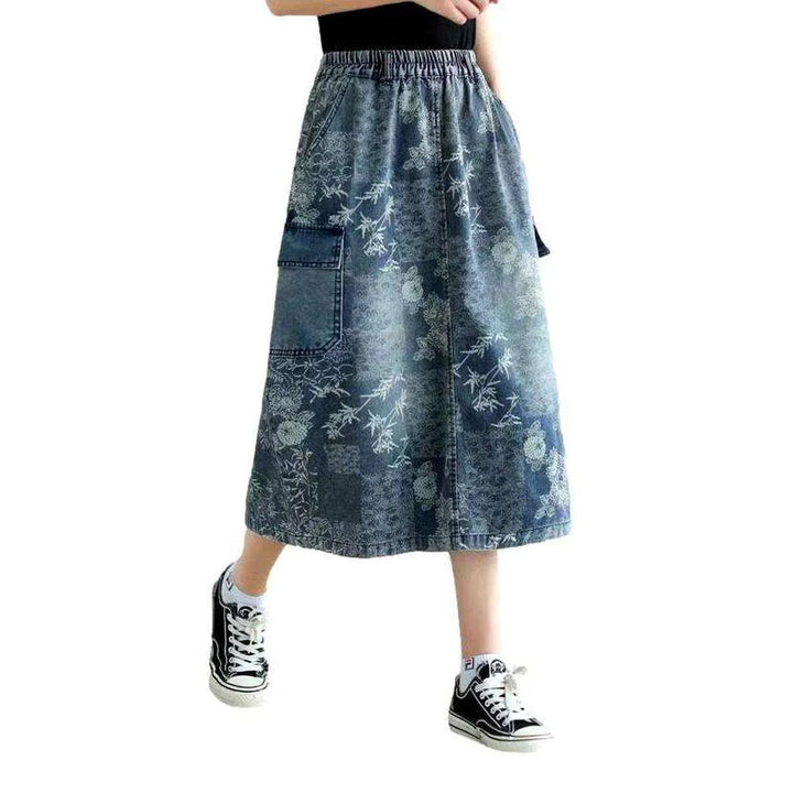 Cargo floral print denim skirt