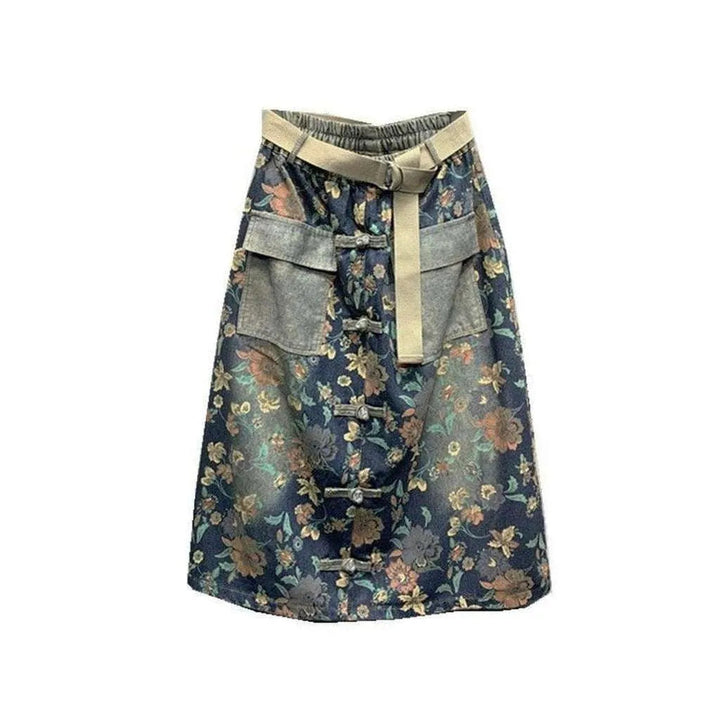 Cargo jeans skirt with flowers