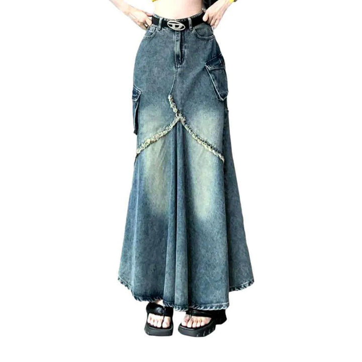 Cargo long women's denim skirt