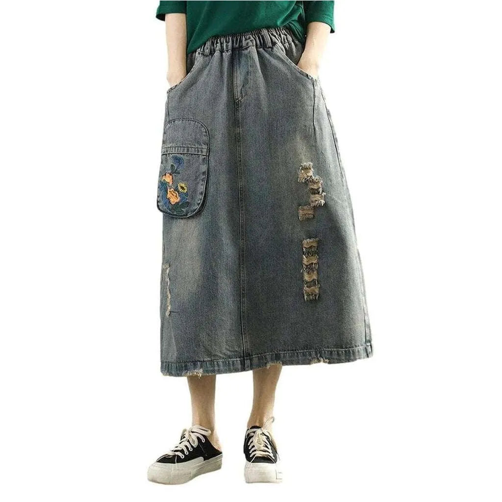 Cargo vintage women's denim skirt