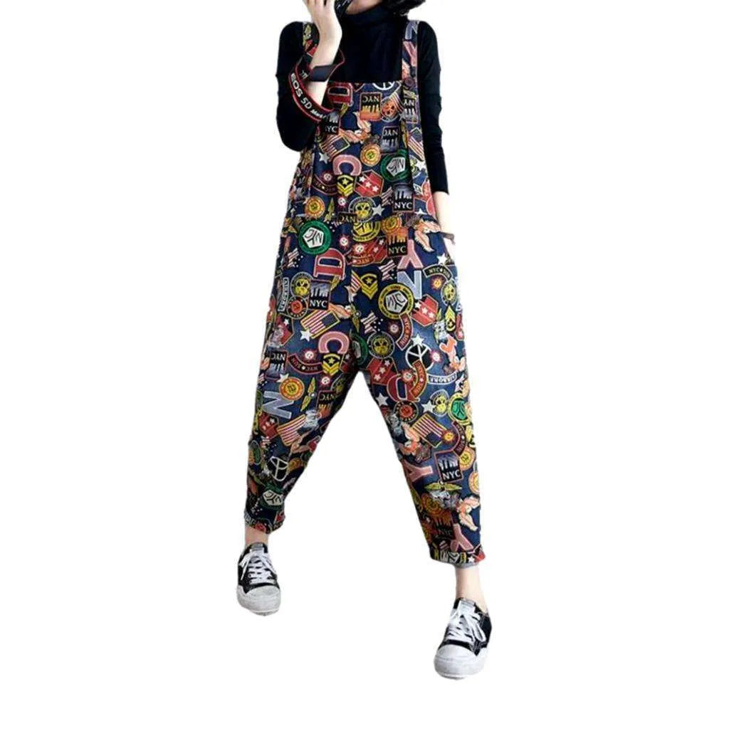 Cartoon print denim jumpsuit
 for women