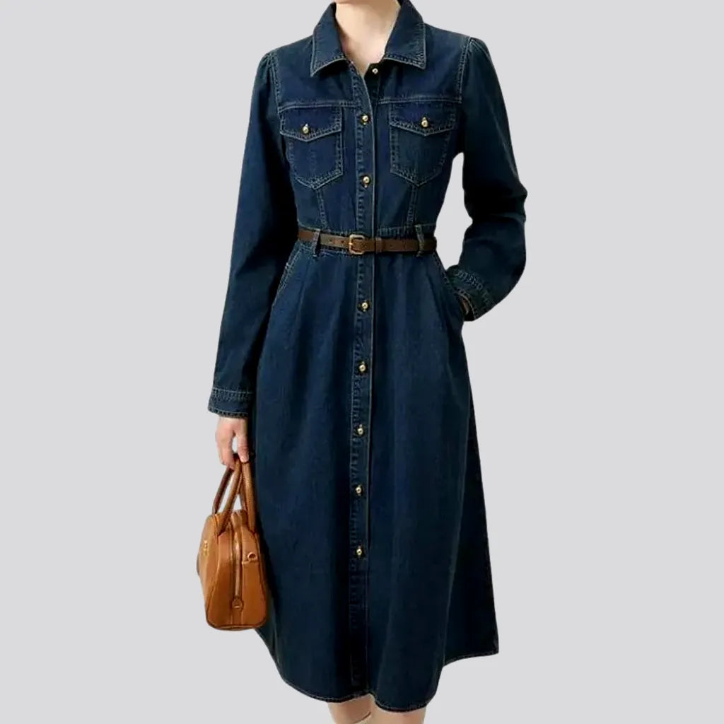 Casual Dark Bell-shaped Jean Dress | Jeans4you.shop