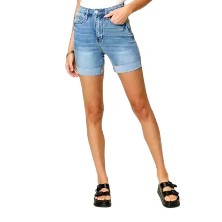 Casual folded-hem denim shorts
 for ladies