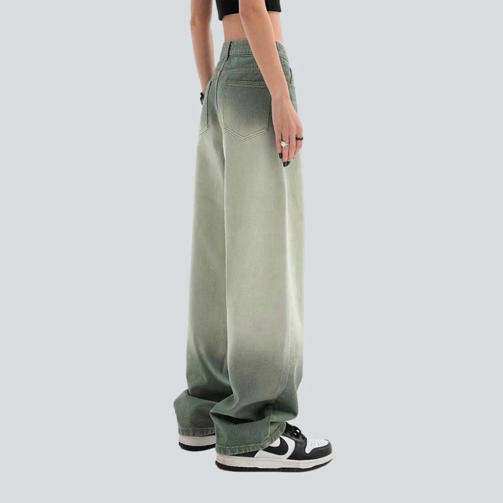 Contrast green women's baggy jeans