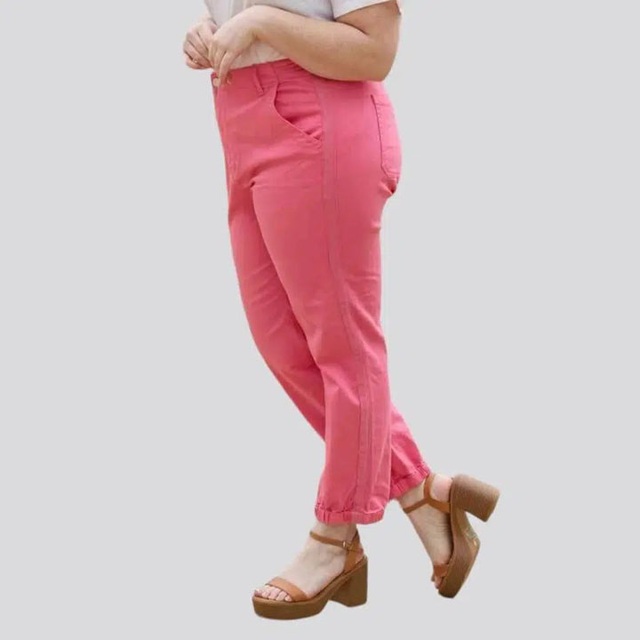 Ankle-length high-waist denim pants