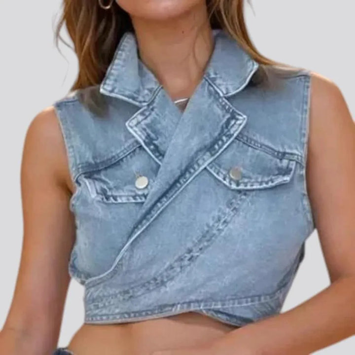 Extra-large stylish multi-layer women's denim vest