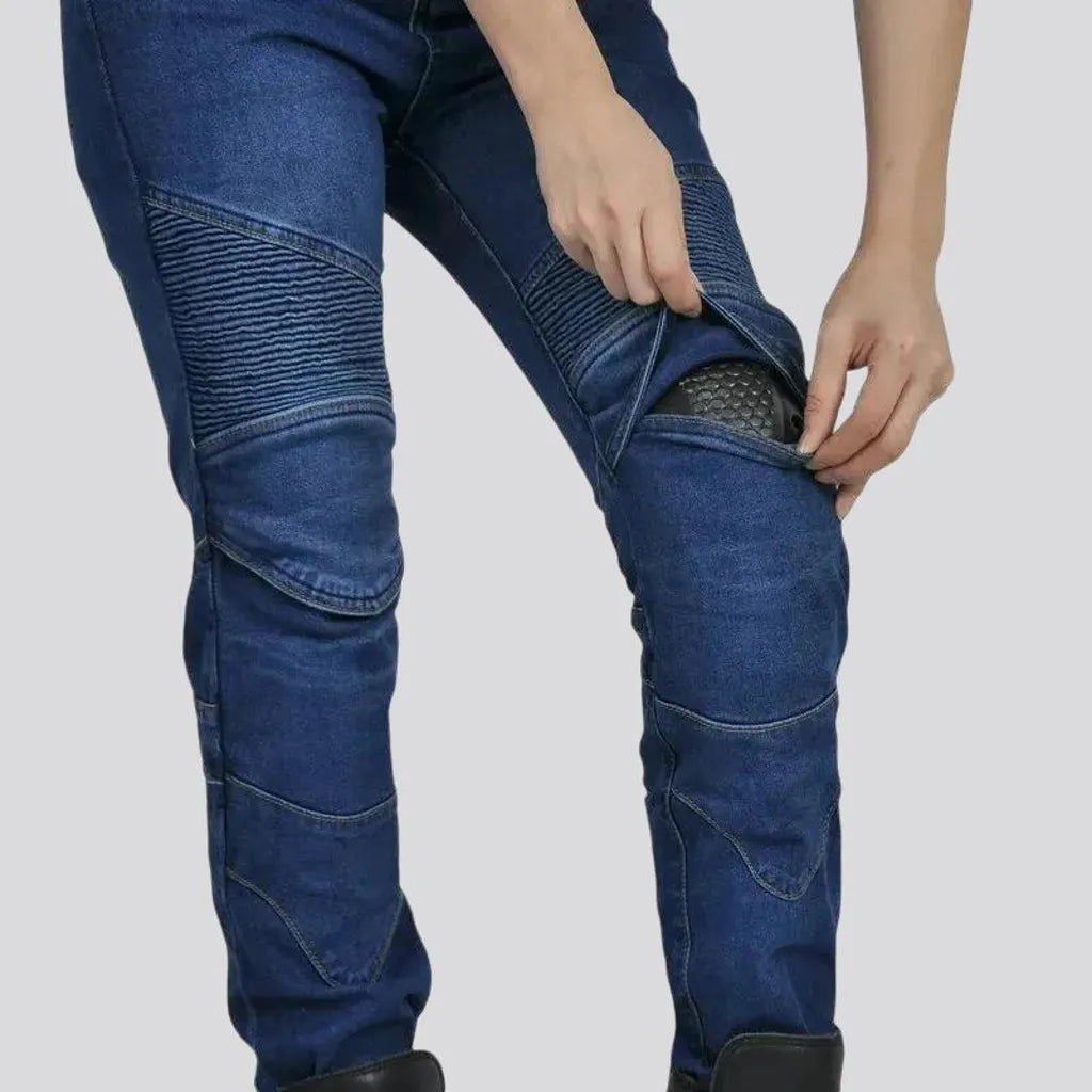 Pebble-washed high waist moto jeans for women