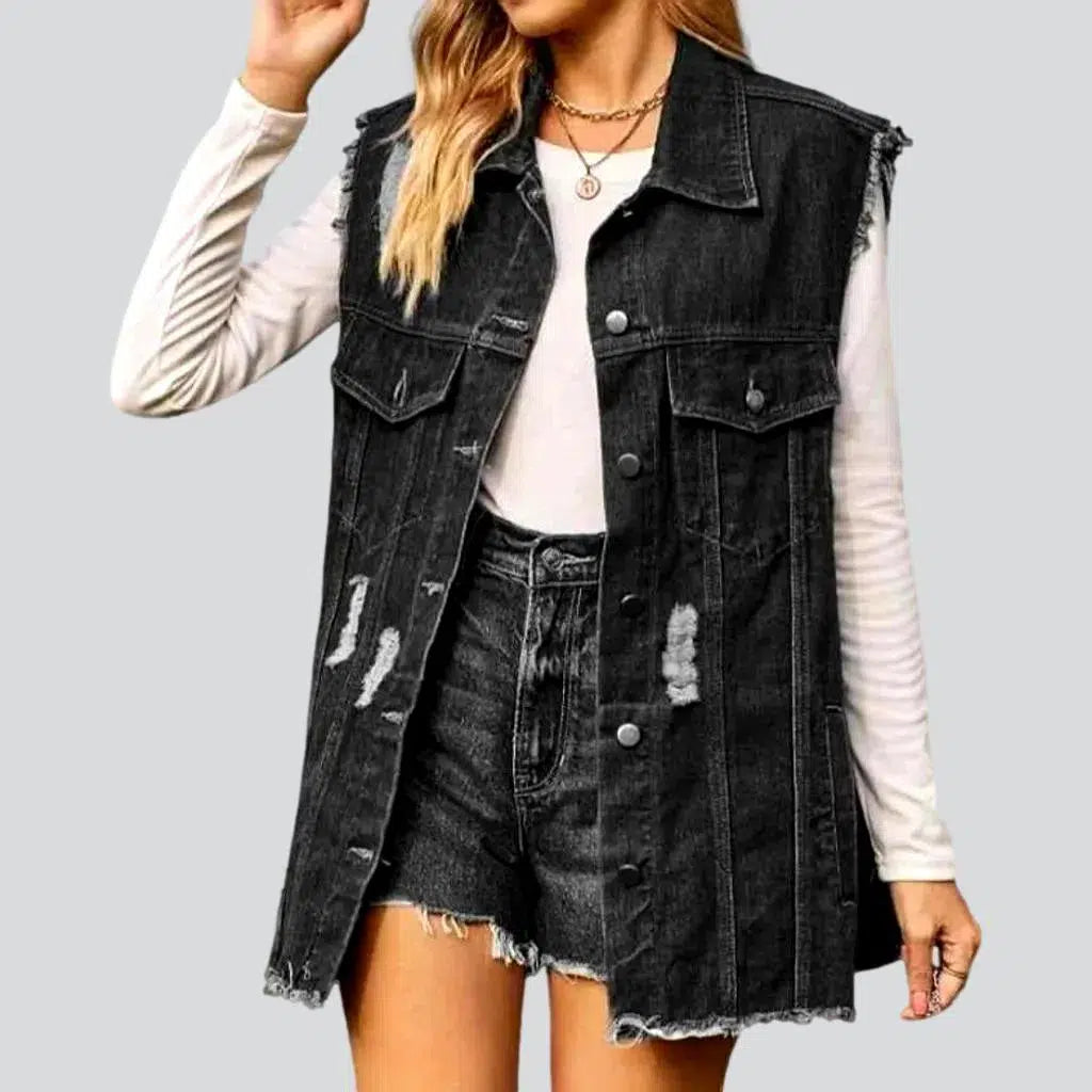 Grunge oversized jean vest for ladies