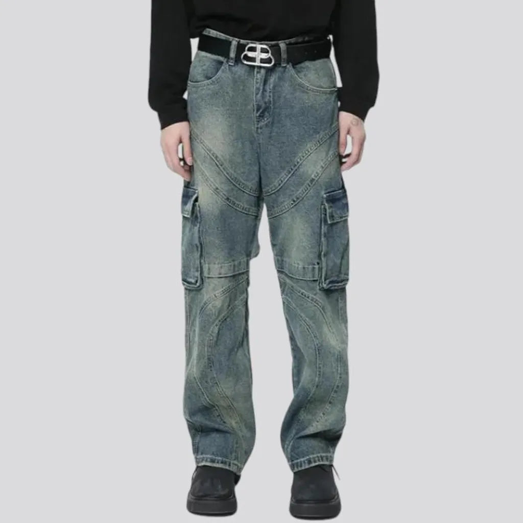 Sanded-stains men's high-waist jeans