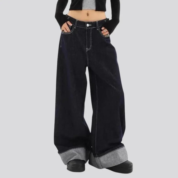 90s style baggy-leg high-waist women's jeans