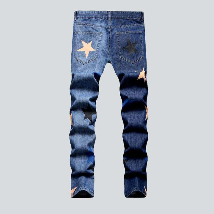 Color stars print men's jeans