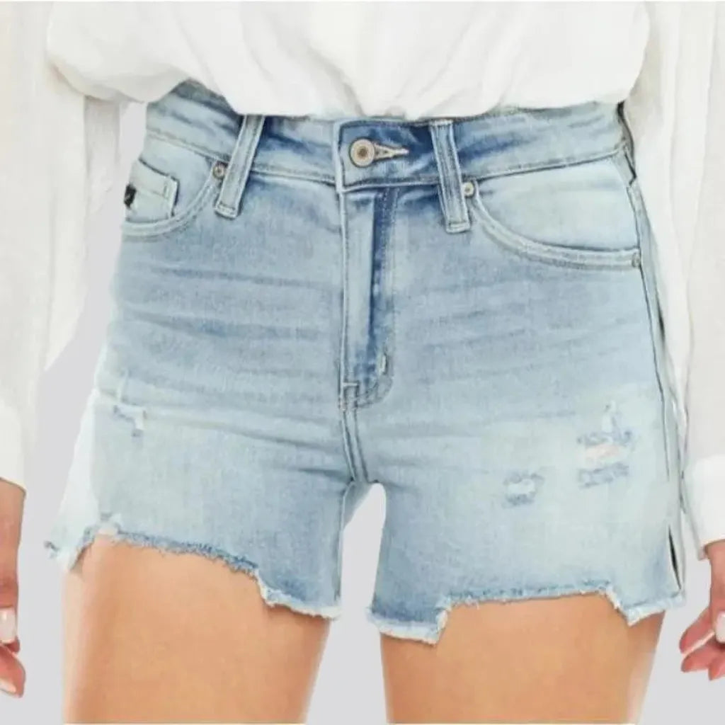 Straight tall-waisted jean shorts
 for ladies
